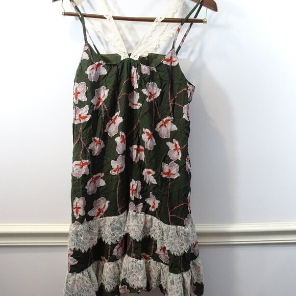 Entro Anthropologie Size M Floral Babydoll Flowy Romantic Fun Dress Strappy Gree - Picture 2 of 10